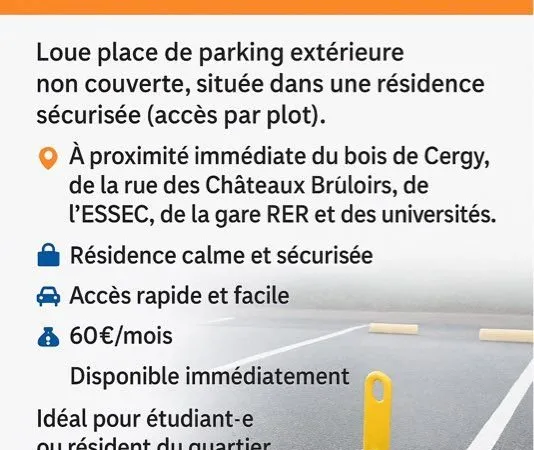 Place de parking à louer proche Gare