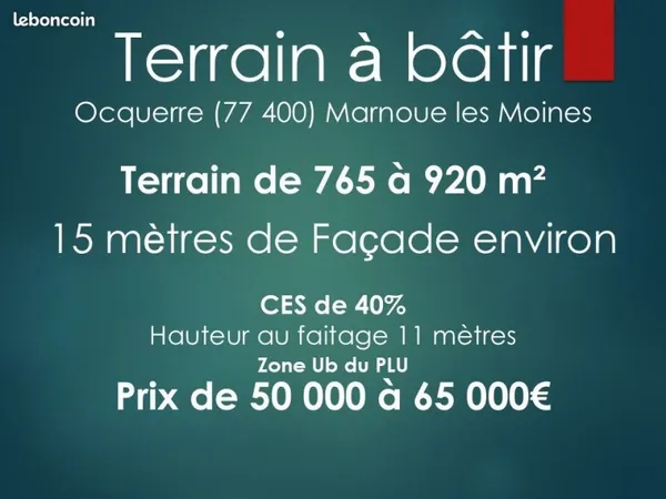 Terrains constructible Ocquerre 77440 de 713 à 920 m²