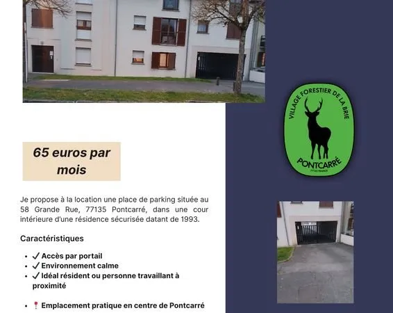 Place de parking sécurisée à louer - Pontcarré centre