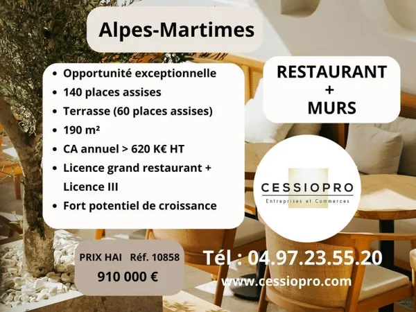 RESTAURANT + MURS AVEC TERRASSE PRIVEE DE PLUS DE 60 PLACES CLIENTELE LOCALE ET TOURISTIQUE ALPES MA