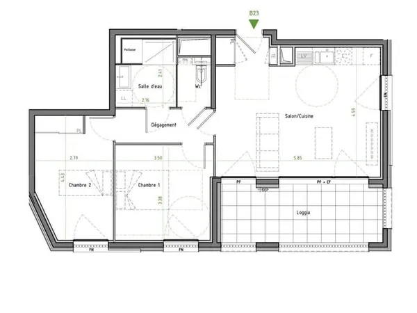 Appartement 3 pièces 62 m²