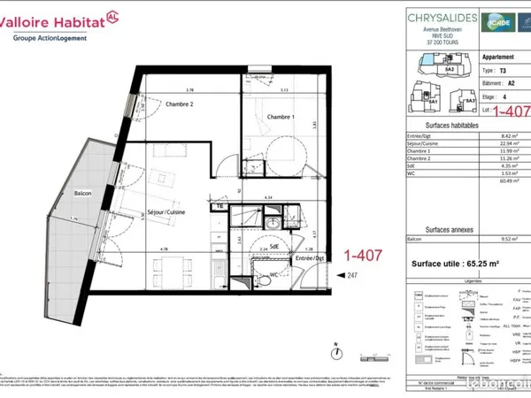 A louer appartement T3 Tours - résidence NEUVE