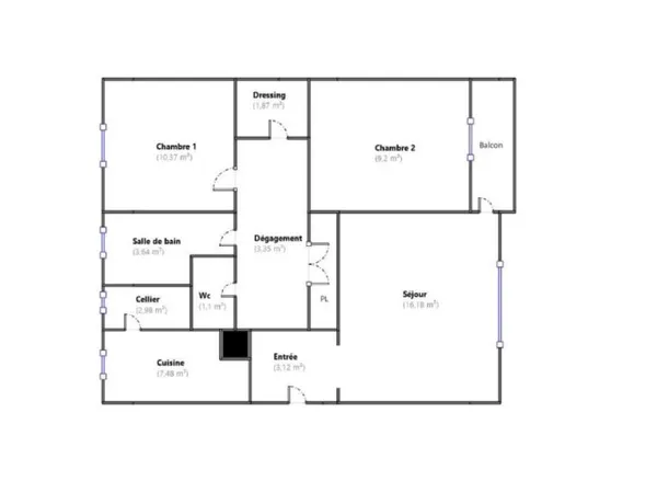 Appartement 3 pièces 59 m²