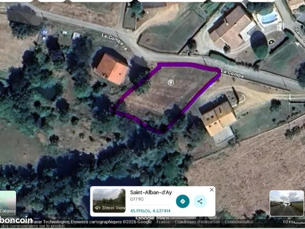 Terrain constructible 988m² nord ardèche Saint Alban d'ay