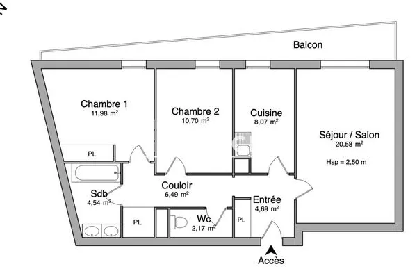 Appartement 3 pièces 69 m²