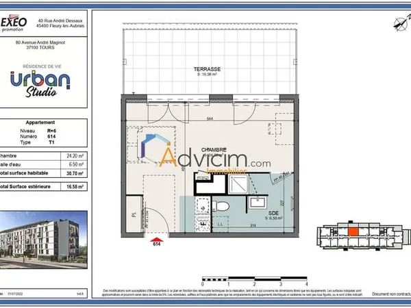 F 1 RECENT de 30.70 M² avec TERRASSE