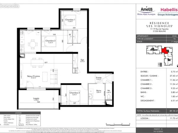 Appartement 4 pièces 89 m²