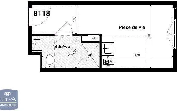 Appartement 1 pièce 19 m²