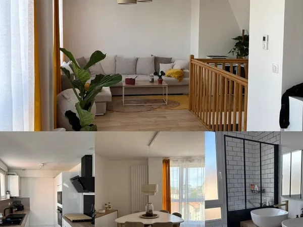 Duplex T4, 3 chambres, 2 SDB, 95m², parking, gare, CC
