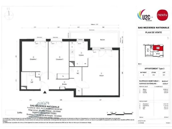 Appartement 3 pièces 64 m²