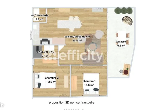 APPARTEMENT T2/T3 DE 62,34 m² AVEC TERRASSE PRIVATIVE DE 17 m² - QUARTIER ENDOUME / BOMPARD / SAINT-