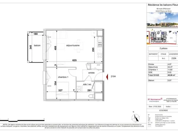 Appartement T2 neuf à louer (réception mai 2026) - 40 Route d'Harcourt, 14123 Fleury-sur-Orne