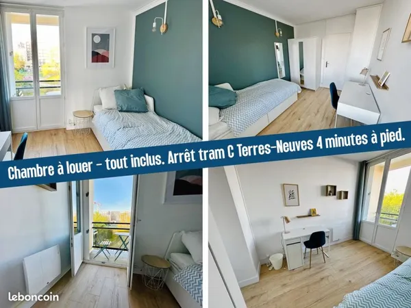 Chambre lumineuse dans colocation Bordeaux Terres-Neuves