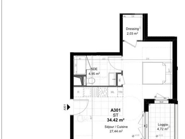 Studio 1 pièce 34 m²