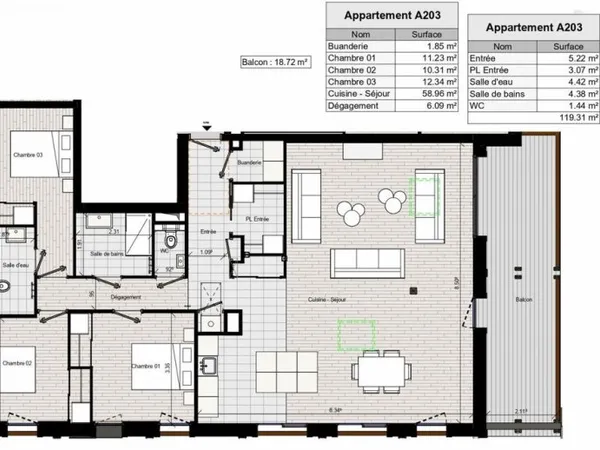 Appartement 4 pièces 119 m²