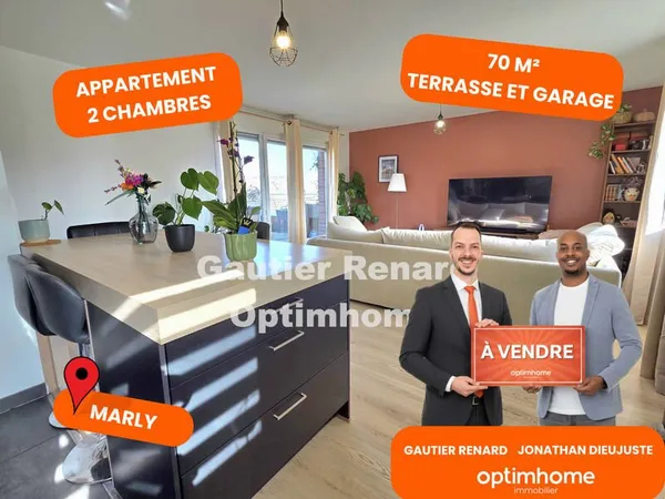Appartement de standing - 70 m² - Dernier étage - Terrasse - Garage - 3 pièces - MARLY (59)