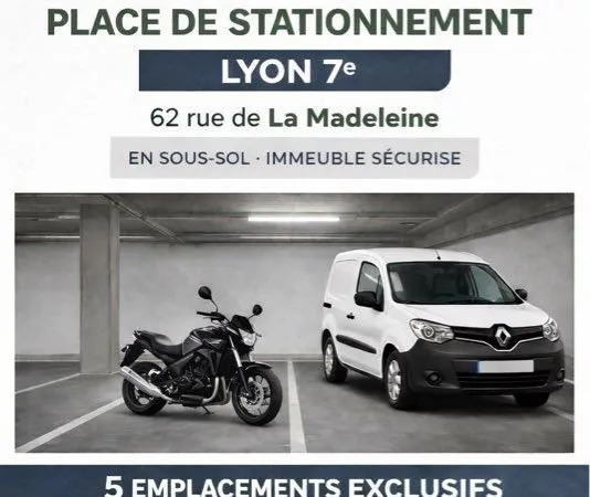 🏍️ PLACE DE STATIONNEMENT À LOUER - Lyon 7e (Rue de la Madeleine) 🚗🅿️- Idéal Moto / Citadine 🔐