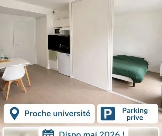 Studio neuf meublé + parking - Proche écoles - Disponible mai 2026