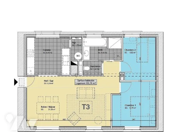 Appartement 3 pièces 74 m²
