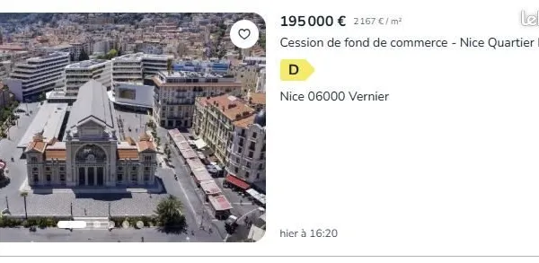Cession de fond de commerce - Nice Quartier Libération 190 000