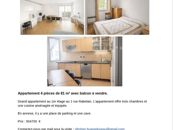 Vends appartement - 81m²