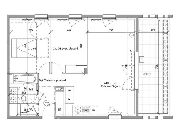 Appartement 3 pièces 64 m²