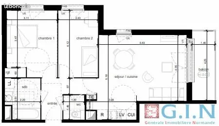 Appartement 3 pièces 60 m²