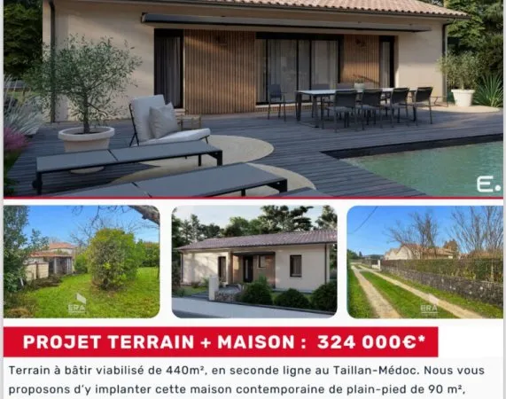 LE TAILLAN MEDOC - 33320 - Terrain à bâtir avec garage - 2e ligne - CALME