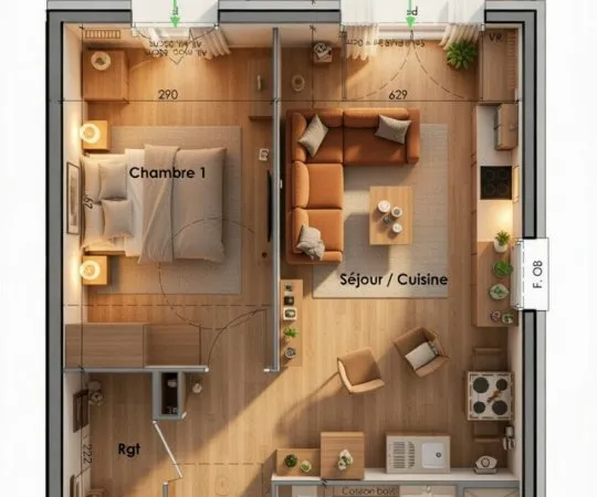 Idéal 1ere acquisition, grand T2 de 48m² avec terrasse, au calme