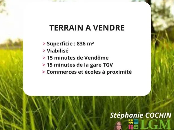 Terrain constructible viabilisé 836 m² proche de Vendôme
