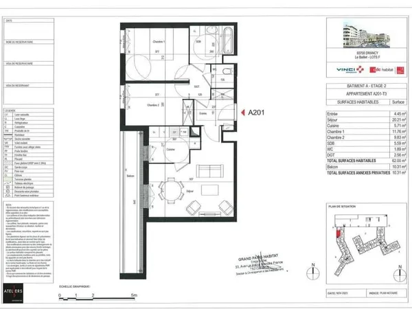 Appartement 3 pièces 62 m²