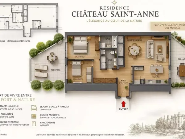 Appartement 3 pièces avec terrasses - Résidence Château Saint Anne