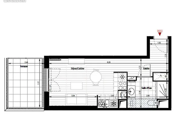 Studio 1 pièce 28 m²