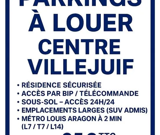 🅿️ Parkings sécurisés neufs - 2 min à pied du métro Louis Aragon (L7/T7) - Villejuif