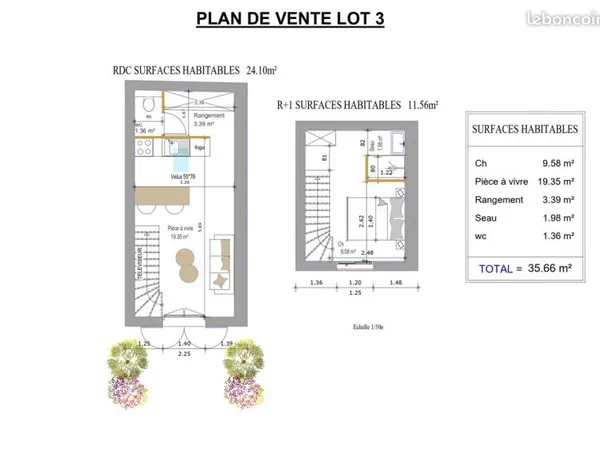 Duplex 2 pièces 36 m²