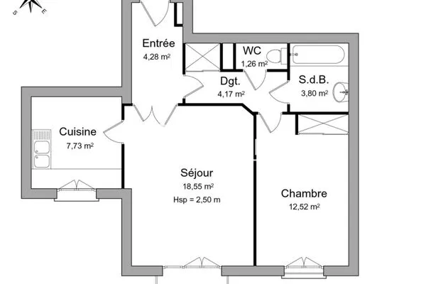Appartement 2 pièces 52 m²