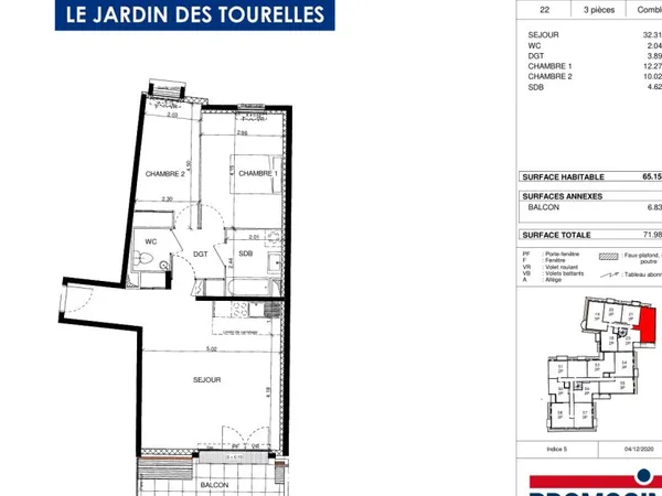 Appartement 3 pièces 55 m²