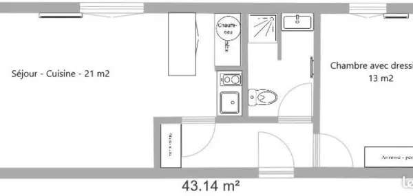 T2 43m2 - 1 Chambre et Garage Box - 69000 - Loué