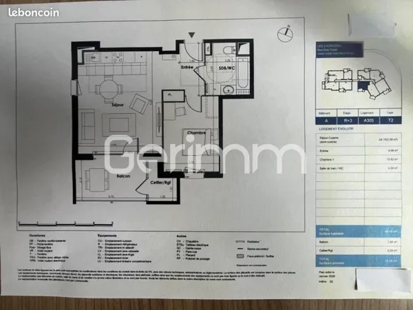 Appartement 2 pièces 44 m²
