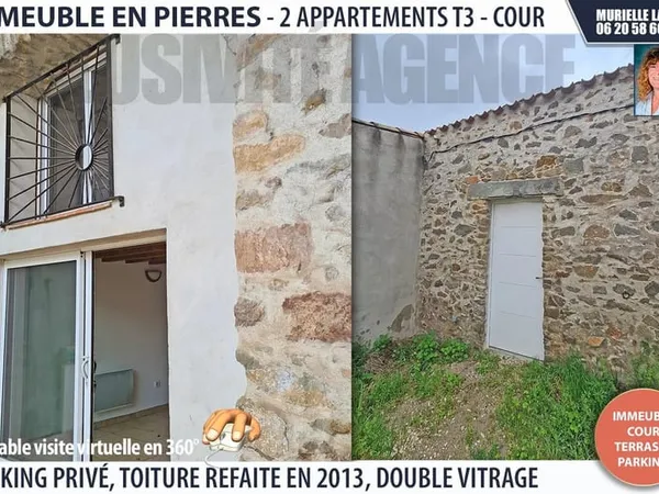 Immeuble en pierres 2 appartements, grande cour, terrasse et parking