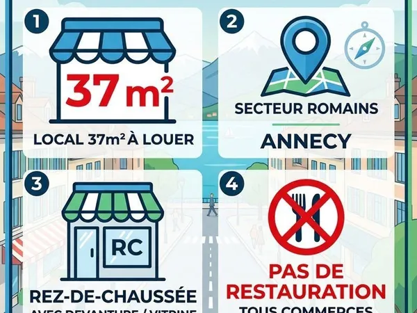 À LOUER - Local professionnel 37 m² - Annecy / Place des Romains - Parking - Cave - Travaux possible