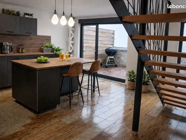 Duplex 105 m² style loft - 3 chambres - Terrasse 20 m² - Box dans Parking sécurisé souterrain