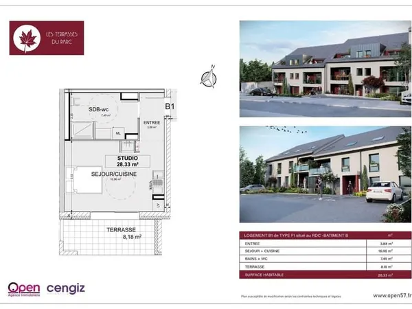 Appartement 1 pièce 28 m²