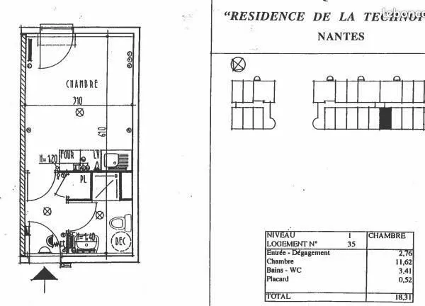 Appartement 1 pièce 18 m²