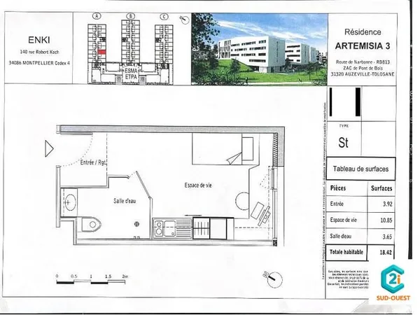 Studio 1 pièce 18 m²