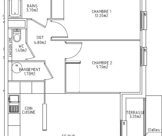 Appartement 3 pièces - 60 m² - 620 CC