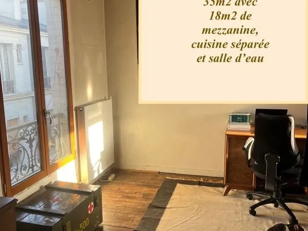 XIIIe, au 104 avenue de Choisy, un appartement sur cour de 35m2 +18m2 de mezzanine, lumineux, Cuisne