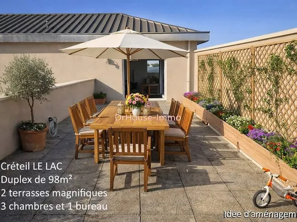 Duplex 4 pièces 98 m² Dernier étage 2 terrasses Vue Lac