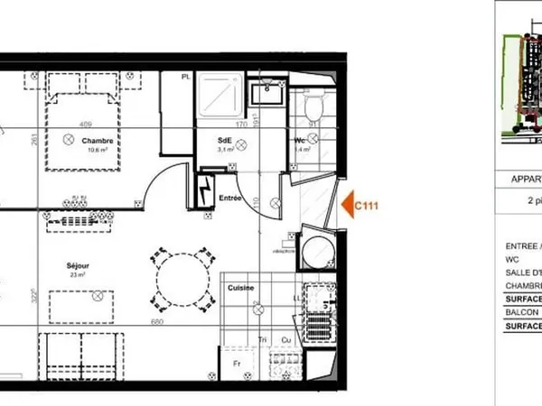 Appartement 2 pièces 38 m²
