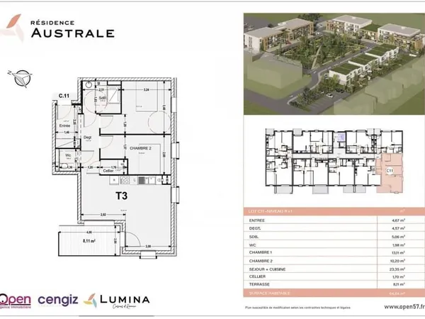 Appartement 3 pièces 64 m²